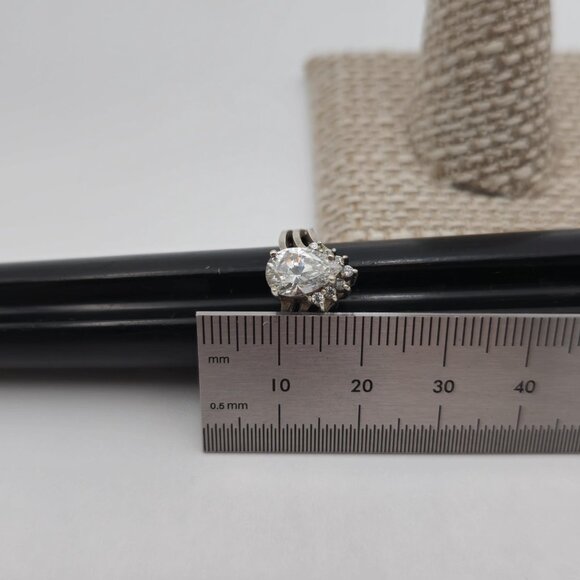 Size 6 Sterling Silver Tarnished Pear Cubic Zirconia Ring A1868 - Picture 8 of 9
